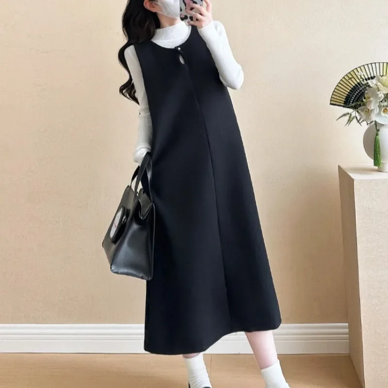 Vestido sin mangas de otoño para Mujer, ropa de calle Harajuku sencilla y lisa, Vestidos de punto holgados e informales para Mujer, camisetas sin mangas elegantes