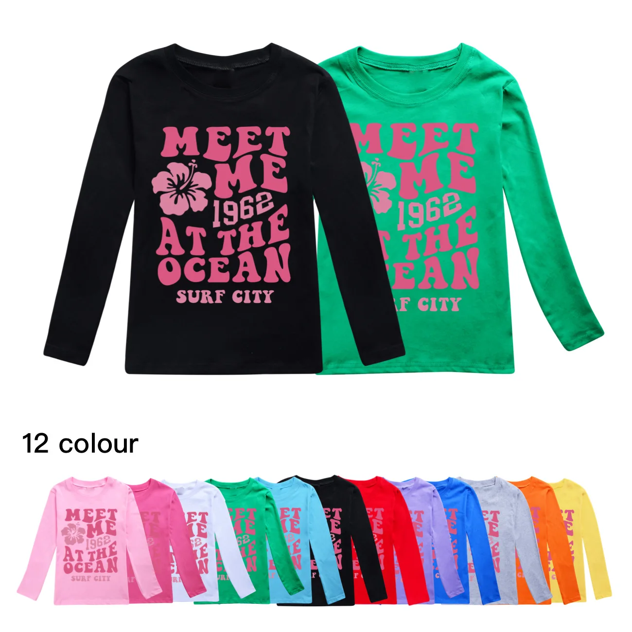 Spring Boys Clothes Kids Meet Me At The Ocean 1962 Surf City Long Sleeve T-shirt Cotton Casual Children Pullover Girls Tees Tops