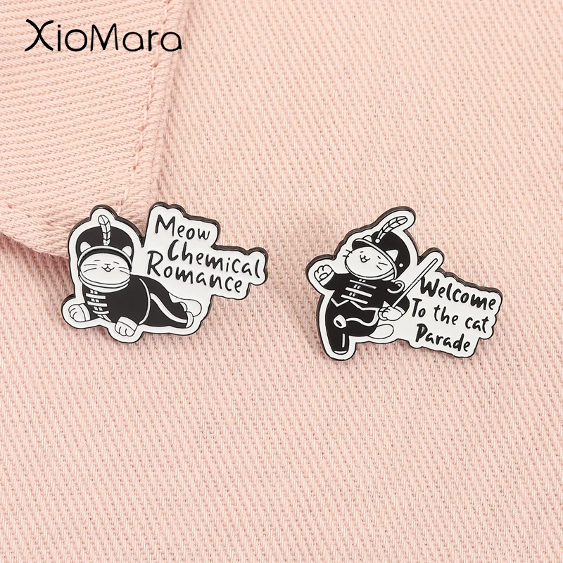 مرحبا بكم في القط موكب المينا دبوس مضحك العسكرية القط مواء الكيميائية الرومانسية دبابيس شارة التلبيب مجوهرات هدايا للأصدقاء