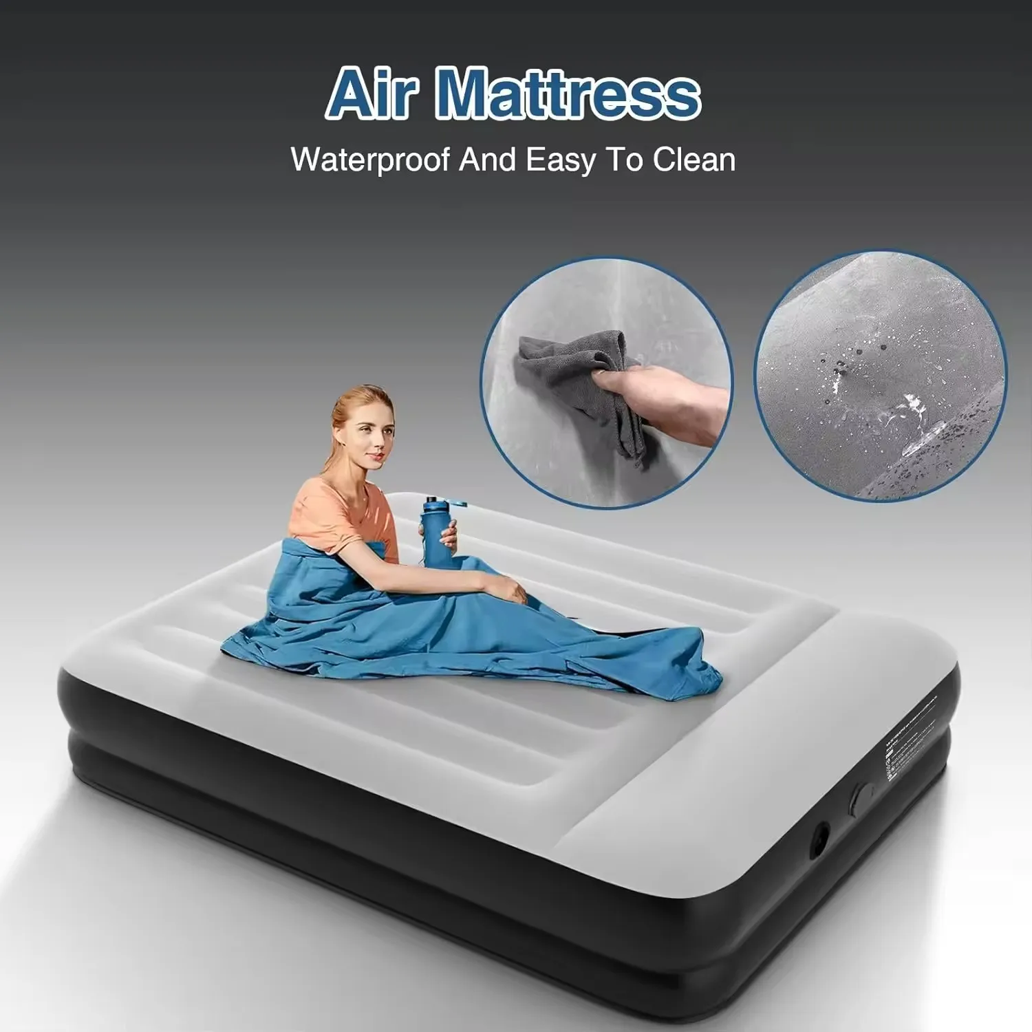 

16Inches Queen Size Premium Air Mattress With For Home Camping Guest-Room Inflatable Airbed Blow Up Mattress