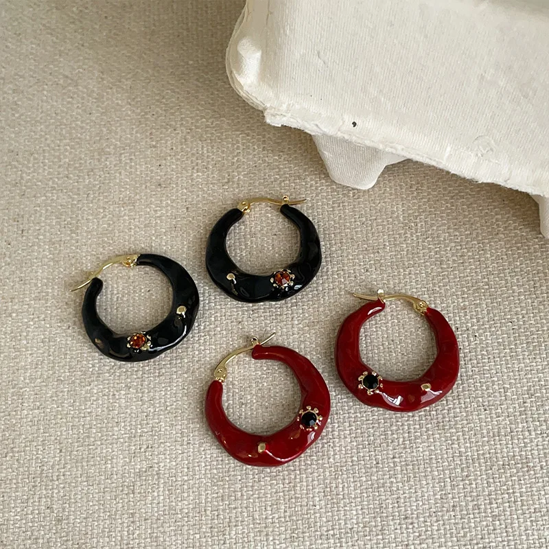 Hoop Earrings Vintage Glazed Sunflower Asymmetrical Circle Chic Lightweight Silver Tone Alloy Elegant Unique Commute Jewelry Her