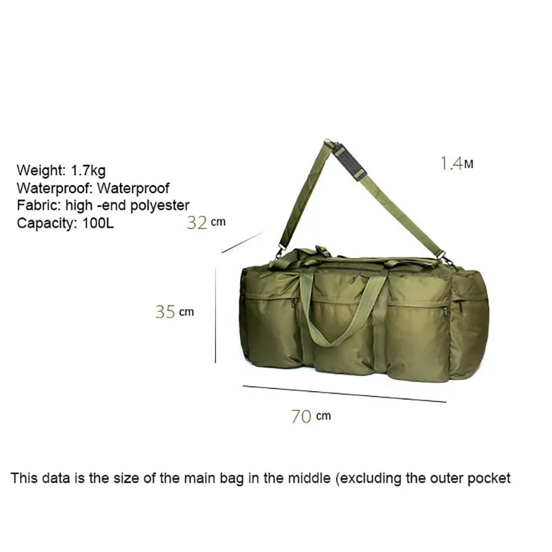 Imagem -06 - Bolsa de Bagagem de Viagem ao ar Livre para Homens Bolsa Super Grande Mochila Militar Tática Bolsa de Armazenamento de Acampamento Pacote Verde do Exército Camo 100l