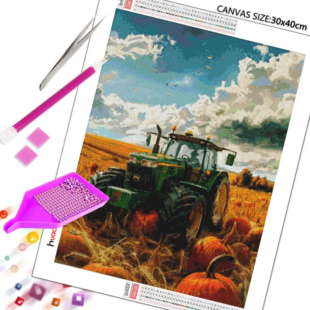 Huacan Tractor Diamond Painting Kit Diy Autumn Harvest Diamond Embroidery Art Farm Scenery Home Decor Hand
