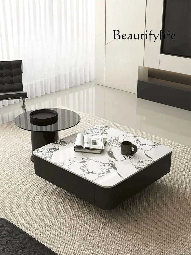 

Light luxury rock slab coffee table Modern simple living room Household small apartment High-end designer style Fashion