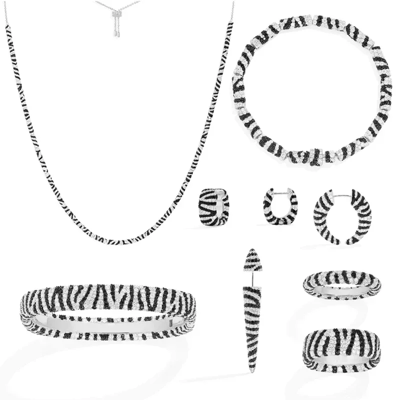 

Komm S925 стерлингового серебра, черно-белая полосатая кольцо с рисунком зебры, серьги, браслет, ожерелье, женские уникальные индивидуальные украшения