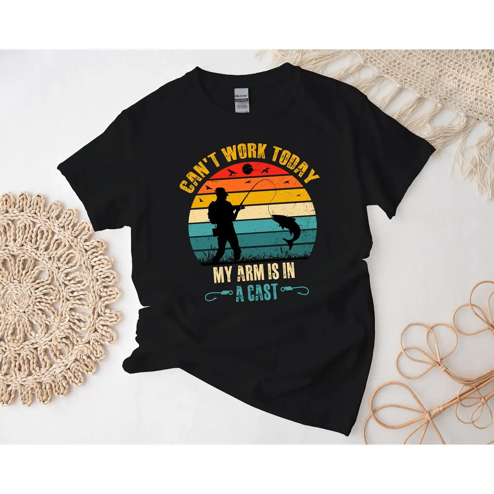 Can't Work Today T Shirt Funny Retro Fishing Fathers Day Free Message vintage Washed Unisex Soft homme graphic