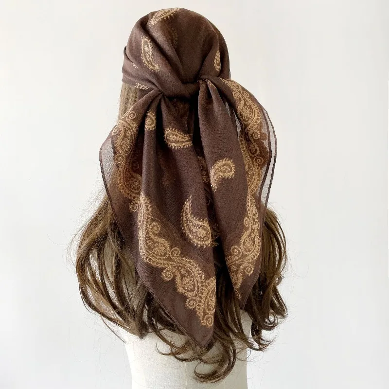 Silk scarf paisley cashew flower silk scarf high-end retro flower-cut square scarf shawl spring and autumn decorative headscarf