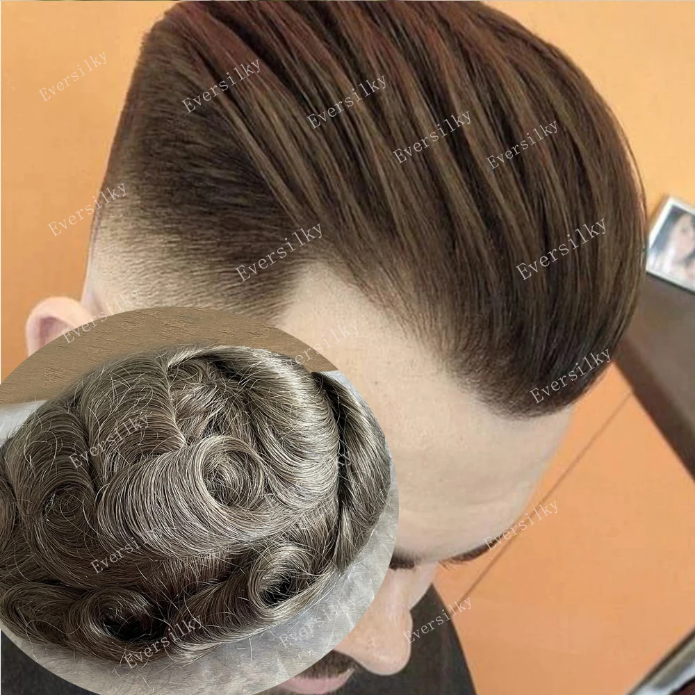 Natural Hairline Grey Black Brown 1B40 1B80 Super Durable Thin Skin Full PU Mens Toupee Human Hair Microskin Capillary Prosthesi