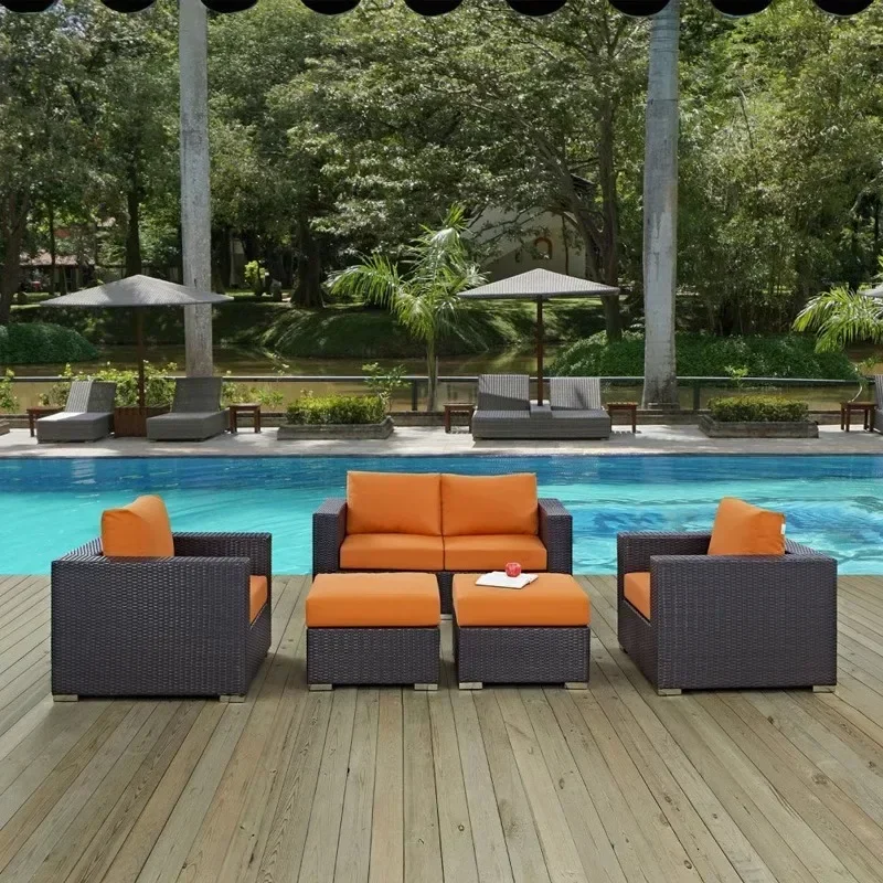 Outdoor rattan sofa coffee table combination outdoor hotel open-air furniture courtyard balcony rain and sun