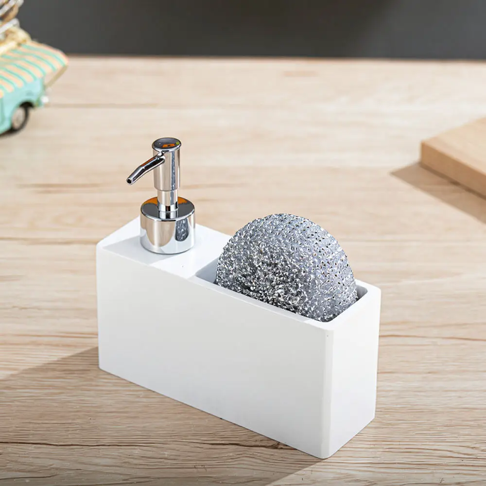 Press Type Soap Dispenser With Sponge Holder Organizer Bottle Kitchen Countertop Dish Detergent Container Cleaning Tools Box