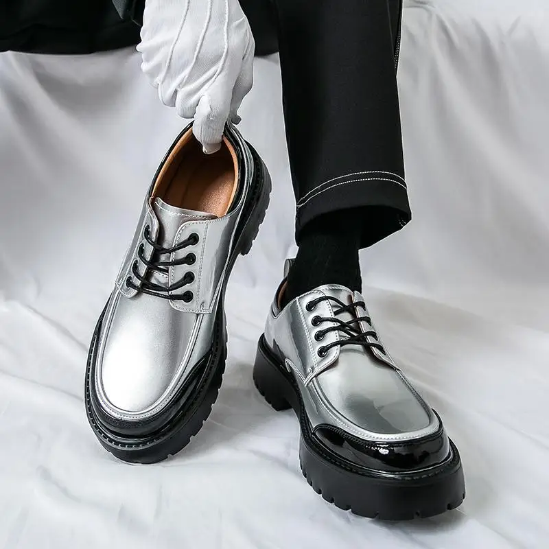 

Large Men's Casual Leather Shoes Round Toe British Patent Leather Breath Men's Shoes Business Formal Wear Wedding Groom's Shoes