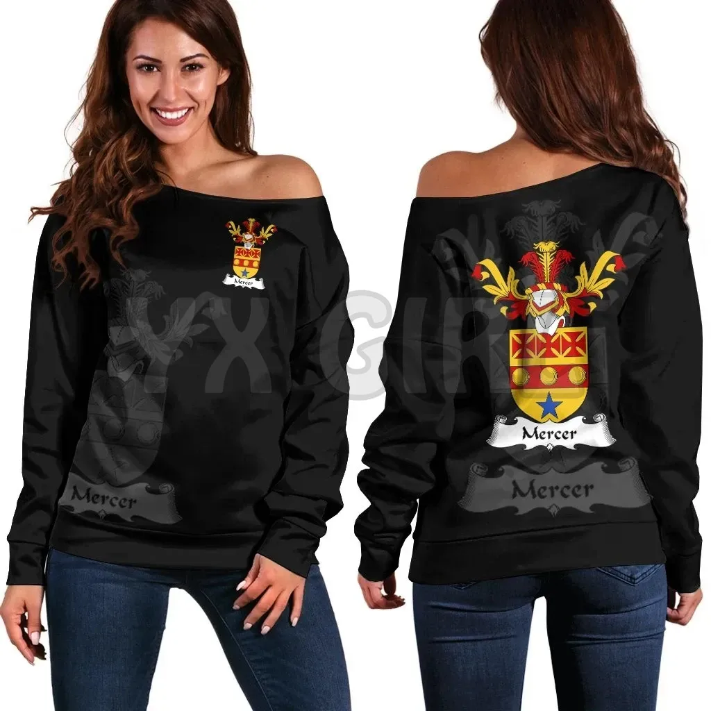 YX GIRL Meik Family Crest Women's Off Shoulder Sweater 3D Printed Novelty Women Casual Long Sleeve Sweater Pullover