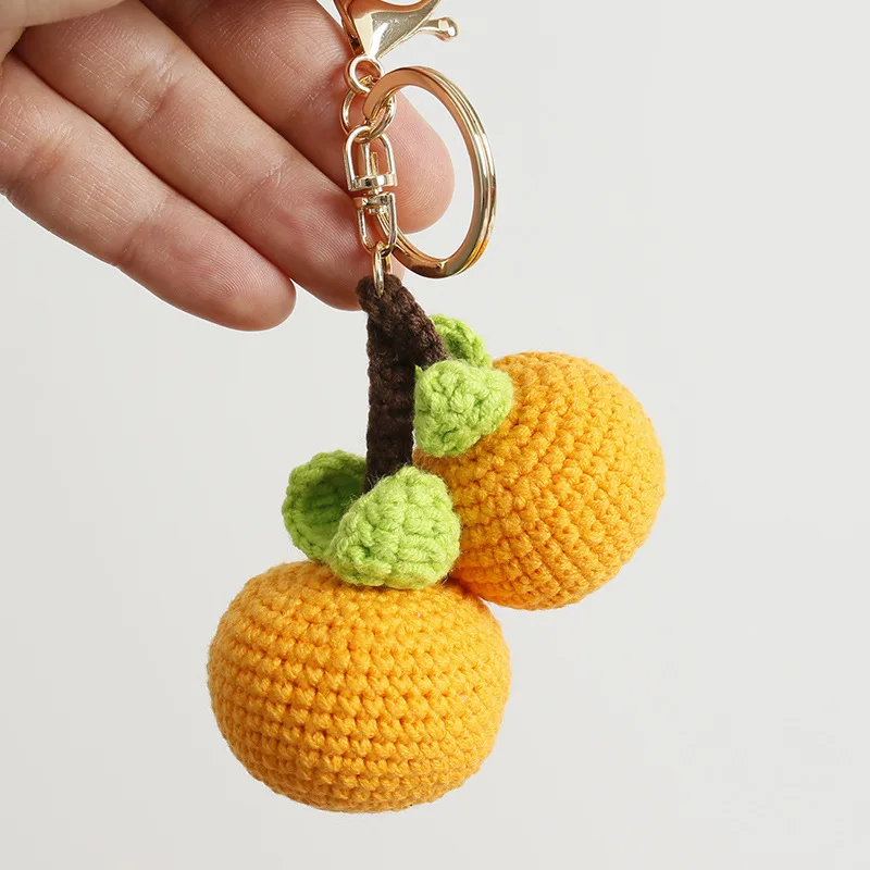 

Cute Fruit Series Crochet Keychain Handmaking Knitting Cherry Keyrings For Car Keys Accessories Knitted Apple Pendant Keychain