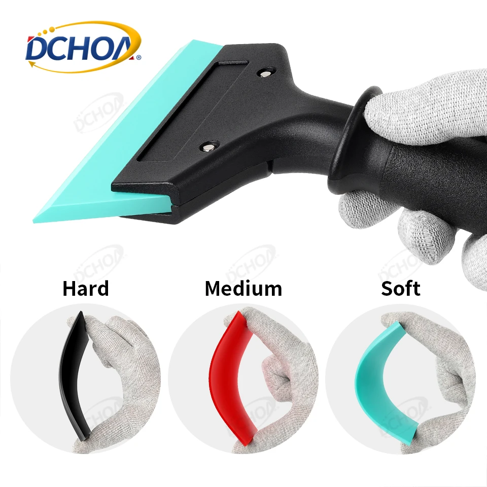 DCHOA Short Handle Rubber Squeegee Car Vinyl Wrap Scraper Window Tint Film Glass Cleaning Tool Ice Wiper Water Scrapers