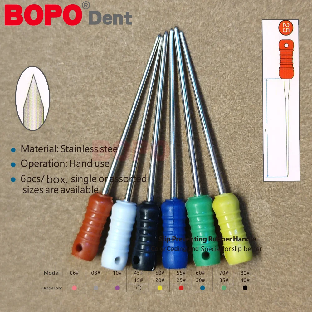 6pcs/Pack Dental Tapered Finger SPREADERS FILES Stainless Steel Endo Root Canal S Files Hand Use Dentistry Endodontic Tool15-40#