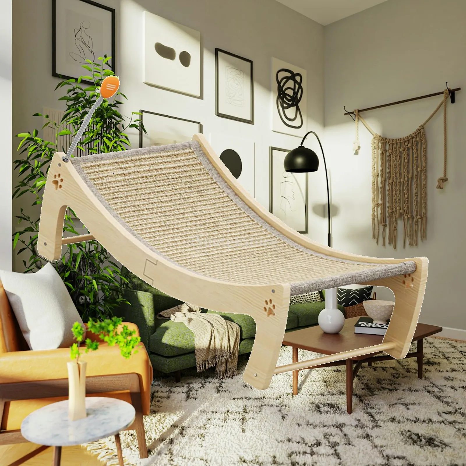 Cat Lounge Chair Wood Sisal Cat Sofa Scratching Pad Indoor Lounger Furniture Protector for Cats Home