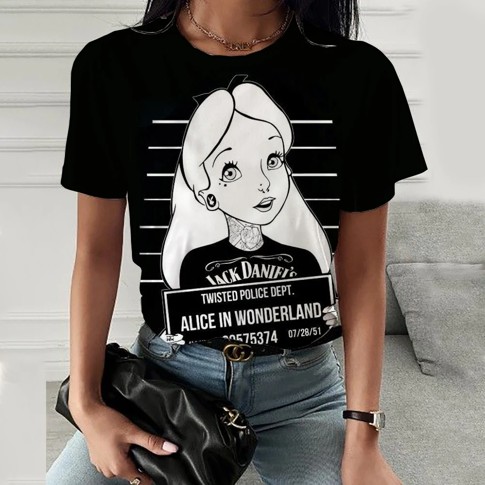 

Summer Women's T-shirt Short Sleeved Disney Princess print T-shirt Fashionable Women's T-shirt