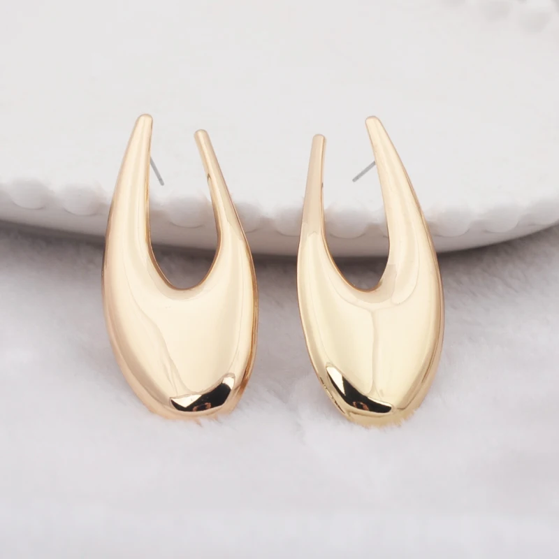 Big Exaggerated Women\'s Hanging Earrings Hollow U Shape Hyperbole Dangle Earrings Gold Color Metal Drop Earrings Fashion Jewelry