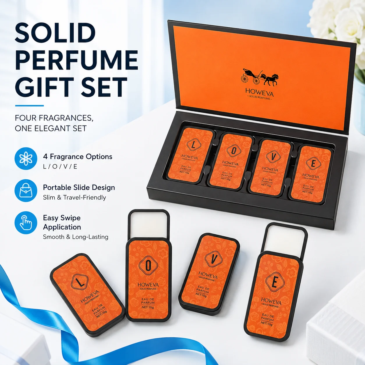 Perfume Fragrance Gift Set - Conjunto de 4 bálsamos perfumados sólidos,