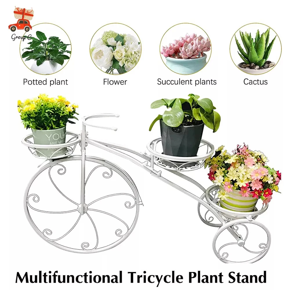 

Tricycle Plant Stand, Iron Flower Pot Cart Holder & Planter Rack for Garden