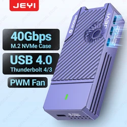 JEYI Caja NVMe M.2 de 40 Gbps con ventilador PWM, caja SSD de aluminio tipo C USB 4,0 2280 Compatible con Thunderbolt 4/3 USB 3,2/3,1/3