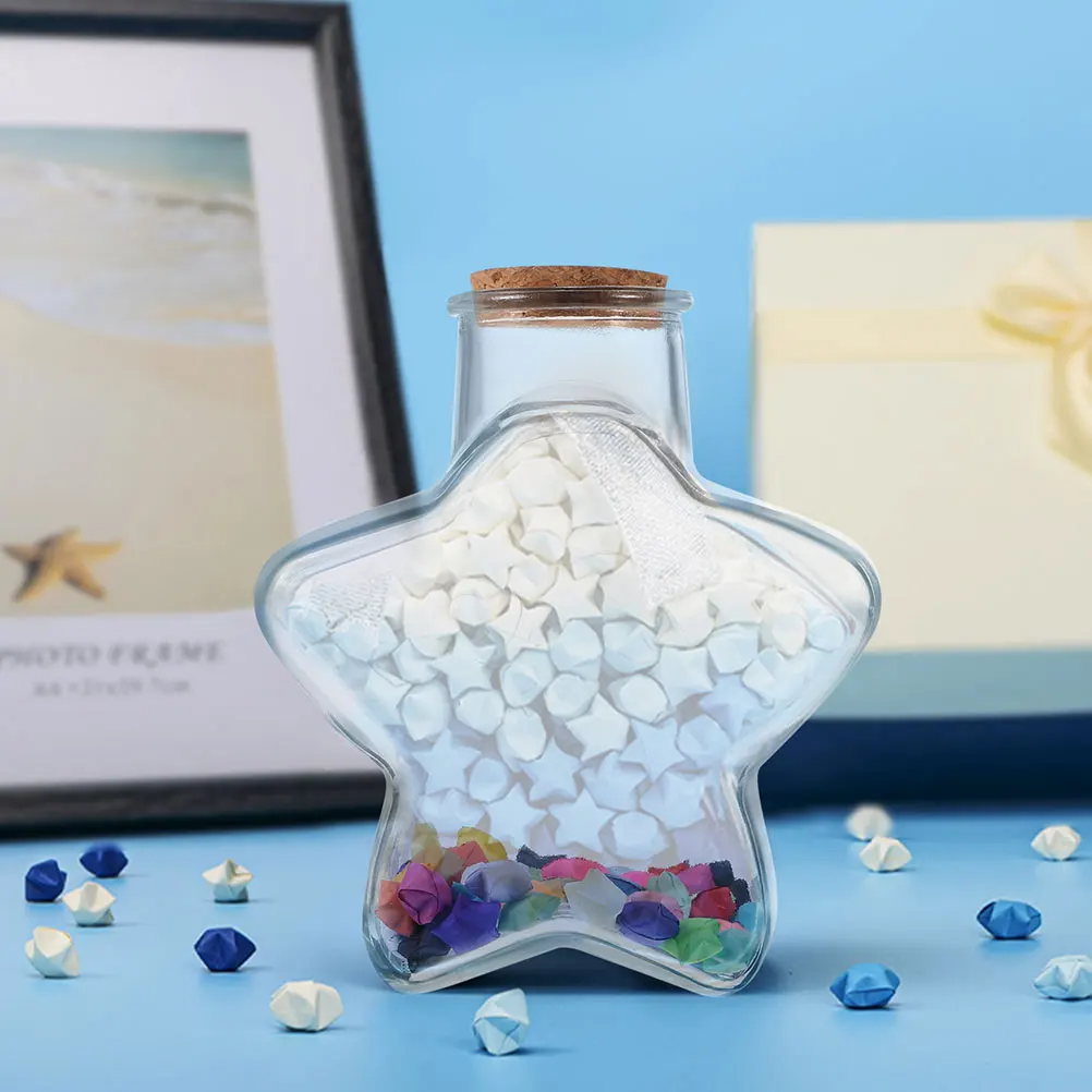

2 Wishing Star Bottles 540 Sheets x2 Clear Plastic Jars Birthday Gifts DIY Decor Mini Bottles Room Adornment Storage