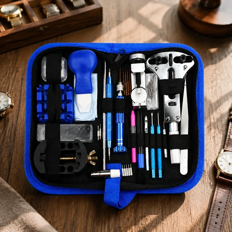 Comprehensive 185-Piece Clock and Watch Maintenance Set with Screwdrivers, Pin Extractor, Pry Tools, and Mini Hammer for Strap