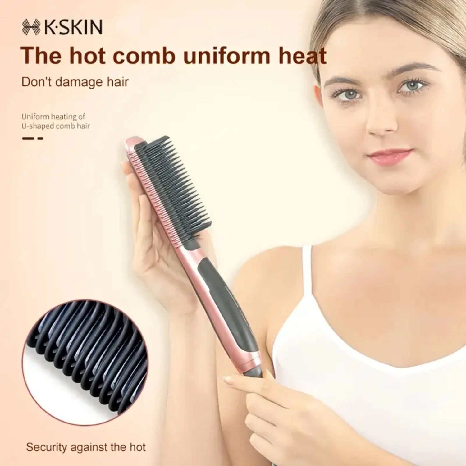 

Effortless and Innovative POKUJ Hair Straightener Comb - Anti-Scald, Dual Use Comb for Curly Hair. Smooth, detangling brush with