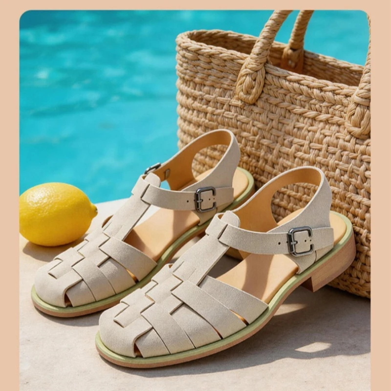 women's-closed-toe-woven-sandals-2026-summer-cow-leather-buckle-low-heel-casual-outdoor-footwear-large-sizes-beige-khaki-camel