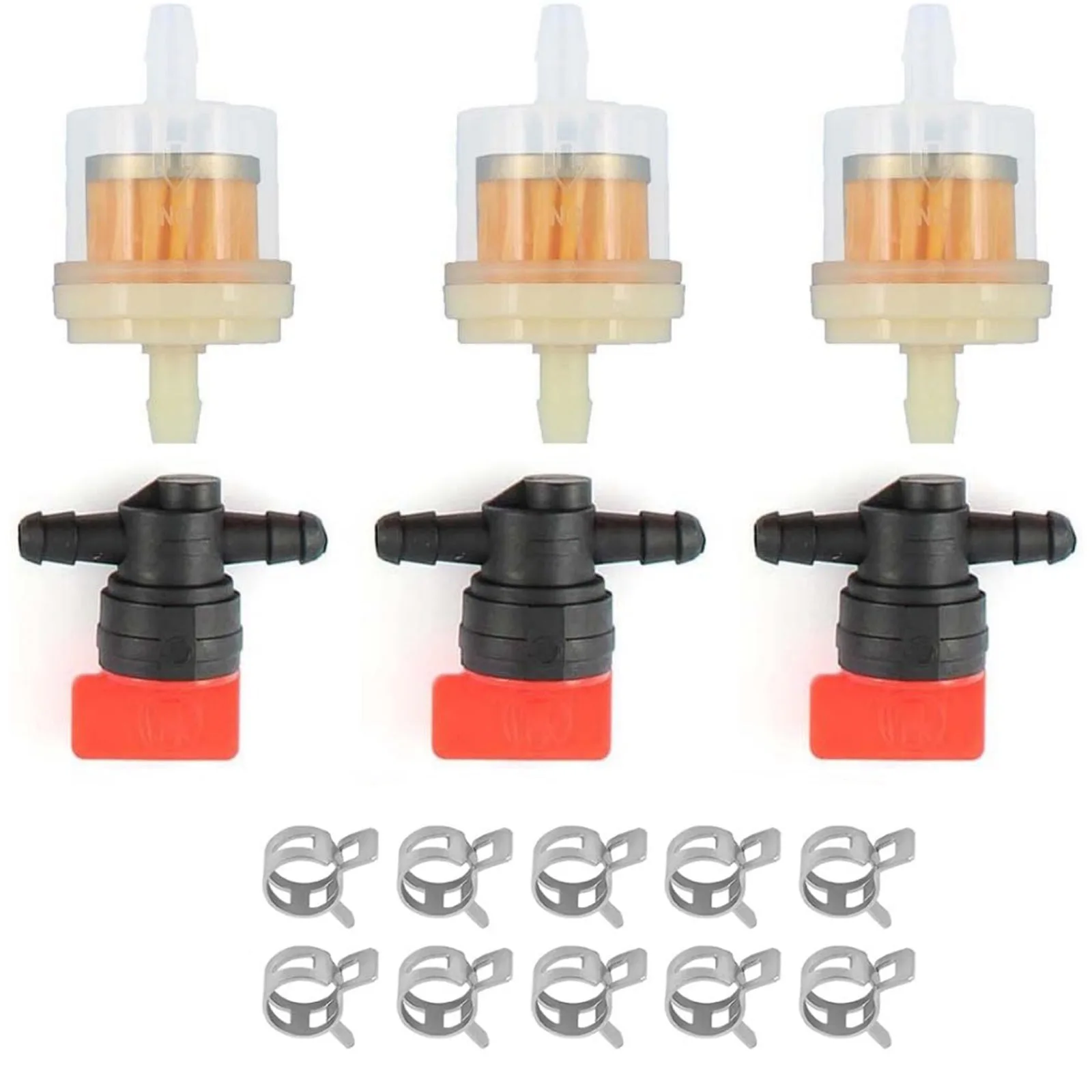 3 Pack 494768 698183 Fuel Filter Inline Fuel Shut Off Valve Clamps Kit For Briggs & Stratton Lawn Mower Tractor