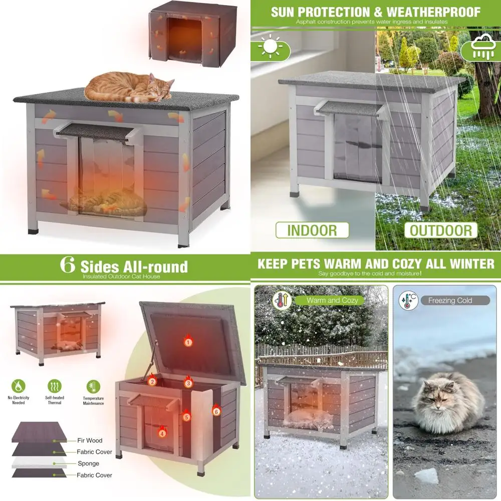 Refugio para gatos con aislamiento resistente a la intemperie para exteriores con forro térmico integral para máxima comodidad y protección