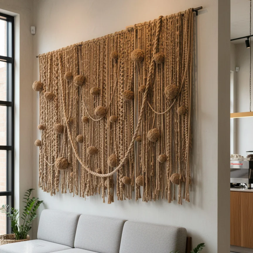 #￥Handwoven Cotton Macrame Vertical Plant Holder Exterior Use Art Deco Home Decor Wedding Anniversary Sustainable Natural