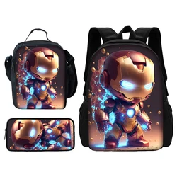 Cartoon Man M-Marvels Iron 3 pcs set zaino da scuola per bambini con borse per il pranzo, borse per matite borse da scuola per ragazzi e ragazze miglior regalo