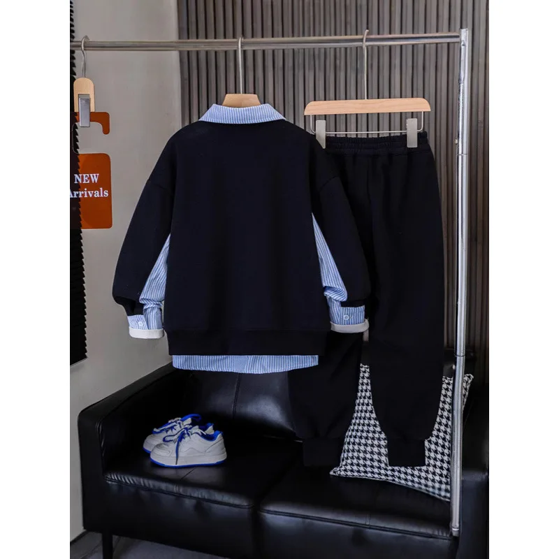 

Boys' Sports Suit Spring New Middle Older Children's Spring and Autumn Boys Loose Color Matching Trendy Casual Two-piece Set