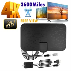 4K High Gain HD TV Antenna DTV Box Digital TV Antenna EU Plug 5000 Miles Booster Active Indoor Aerial HD Flat Design