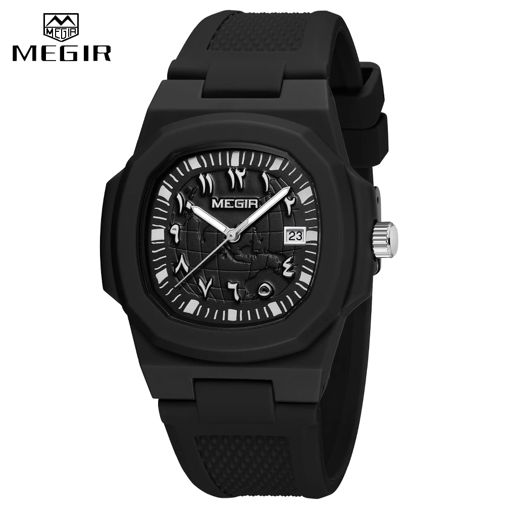 

MEGIR Luxury Square Sport Men Watch Waterproof Luminous Silicone Band Quartz Wristwatch Fashion Casual Reloj Masculino