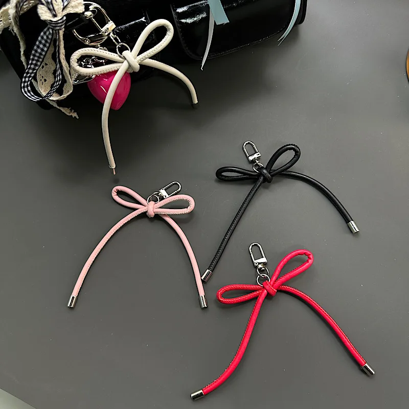 Instagram Retro Leather Bow Suitable For Phone Case Hanging Accessories Bags Car Keys Pendant Headphone Case Hanging Accessories