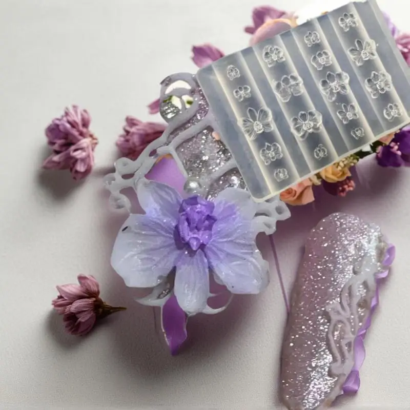 3D Phalaenopsis bloem manicure carving mal, DIY vlinder orchidee nail art design siliconen sjabloon tool.