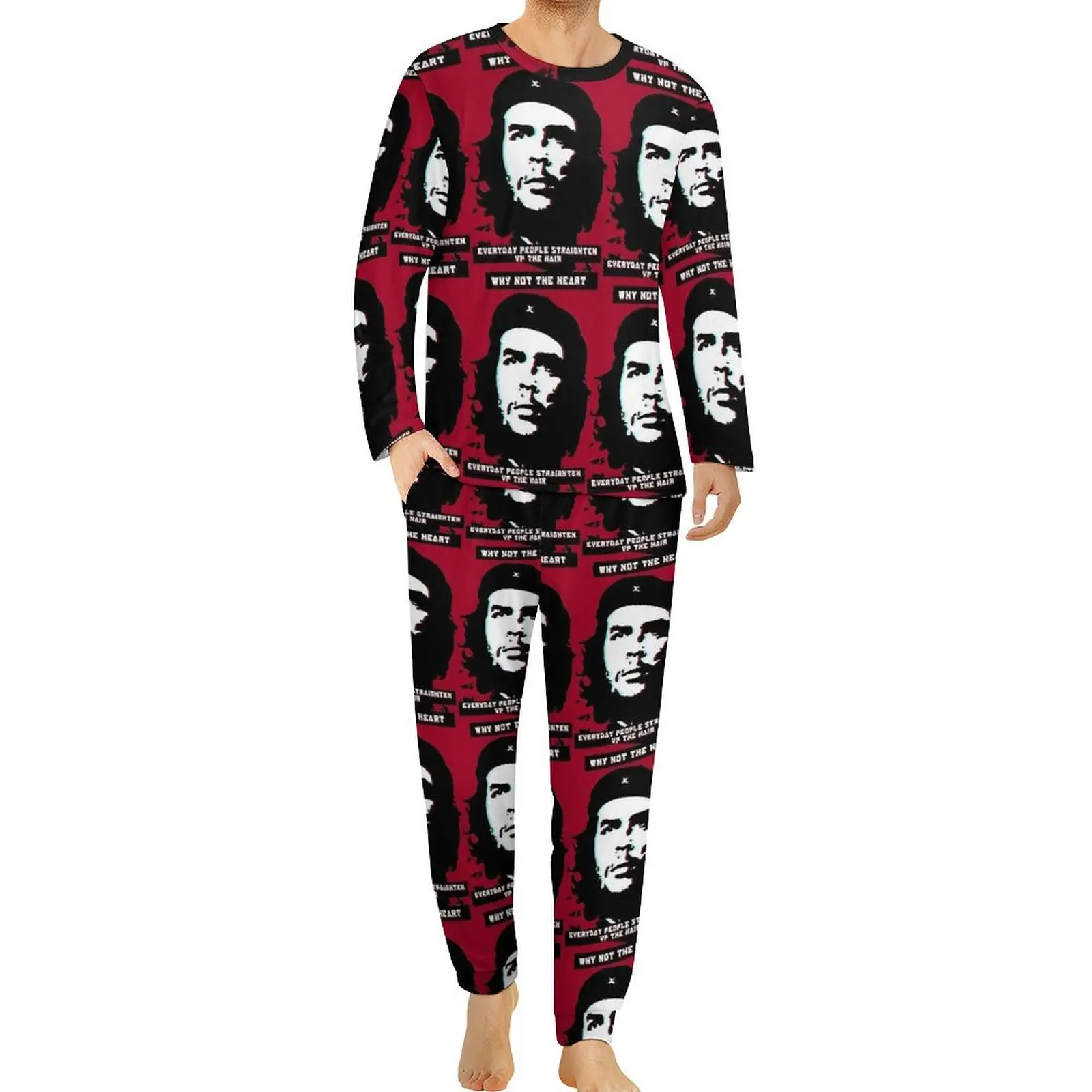 CCCT Che Guevara Glitch Art Quote Red Pajamas Autumn Two Piece  Kawaii Pajamas Set Male Long Sleeve Night Nightwear Big Size 5XL