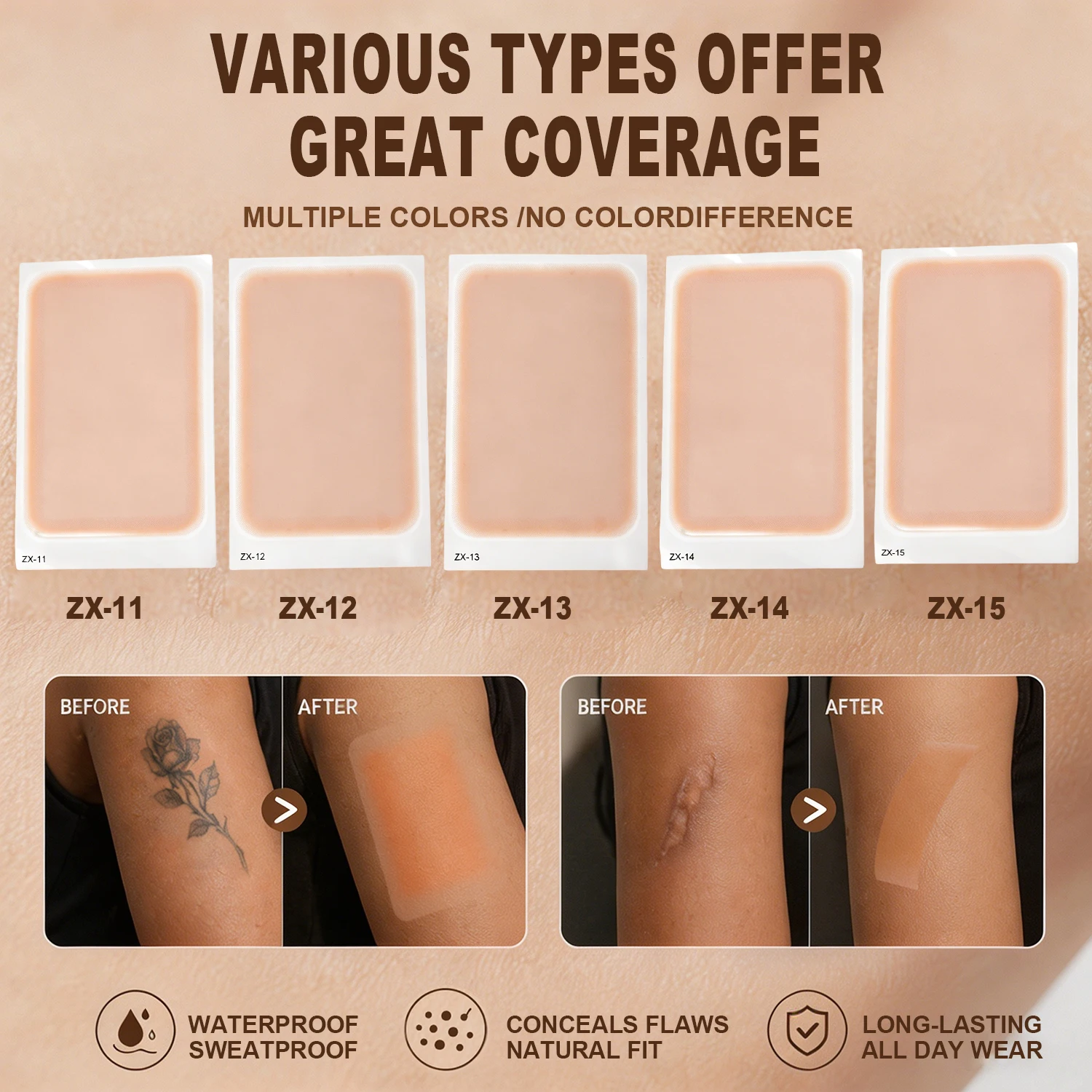 Invisible Tattoo Concealer Patch Waterproof Sweatproof Scar Cover Up Tape Ultra Thin Breathable Skin Tone Tattoo Hide Sticker