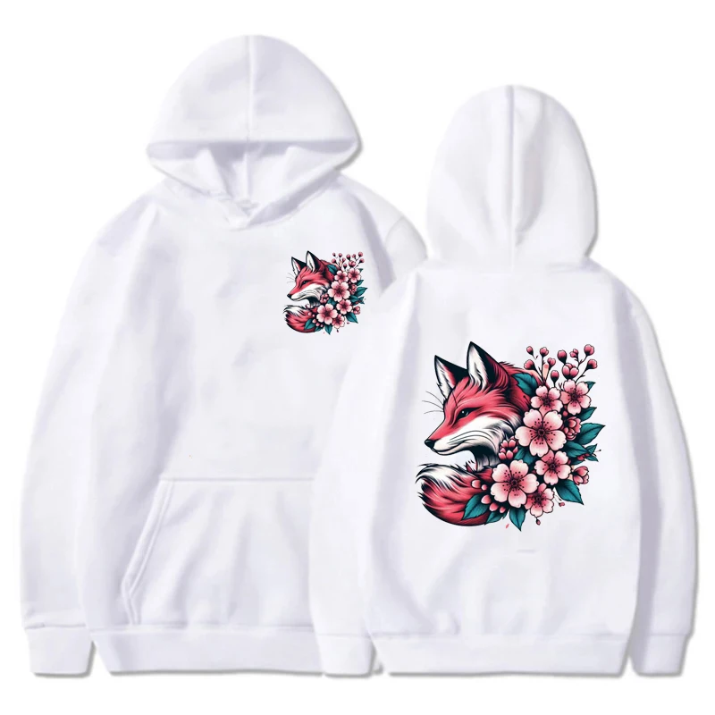 Woman Hoodie Sweatshirts Graphic Clothes Flowers Japanese Fox Cherry Blossom Flower Sakura Aesthetic Pullover Sportwear Clothes