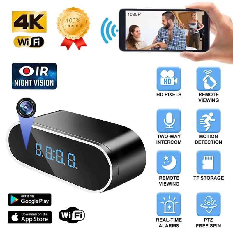 

2025 New Original Full HD 1080P Wireless WiFi Infrared Night Vision DVR Control, Mini Clock Video, Home Security Video