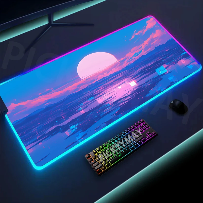 Imagem -03 - Paisagem Rgb Gaming Mousepad Grande Led Gamer Mousepad pc Desk Mat Luminous Mouse Pad Tapetes de Teclado Grandes Tapete de Mesa com Retroiluminação