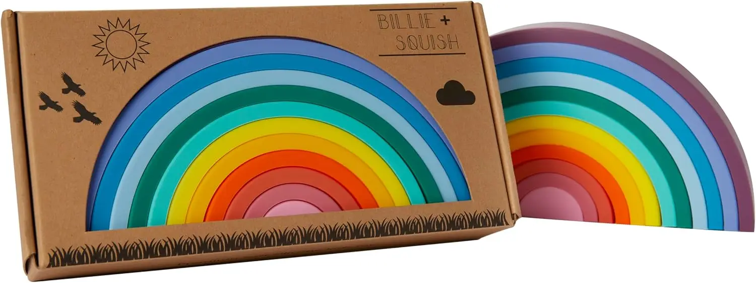 

Silicone Rainbow Stacking Toy - Largest on The Market 12 Layer Montessori Toys for Toddlers Stacker Learning and Development Toy
