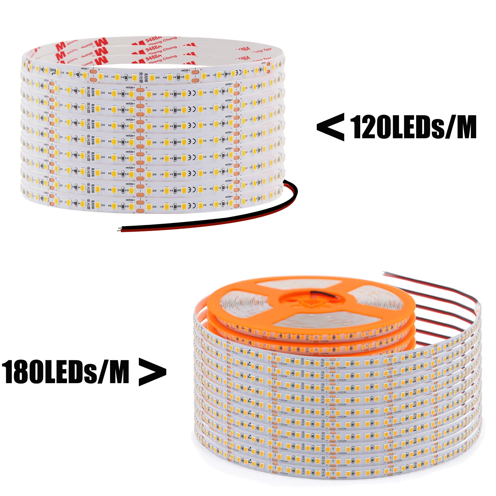 5M 10M LED Strip Light 24V Flexible LED Tape RA98 2835 120LEDs 180LEDs Eye Protect Ribbon Light 3000K 4000K 6000K