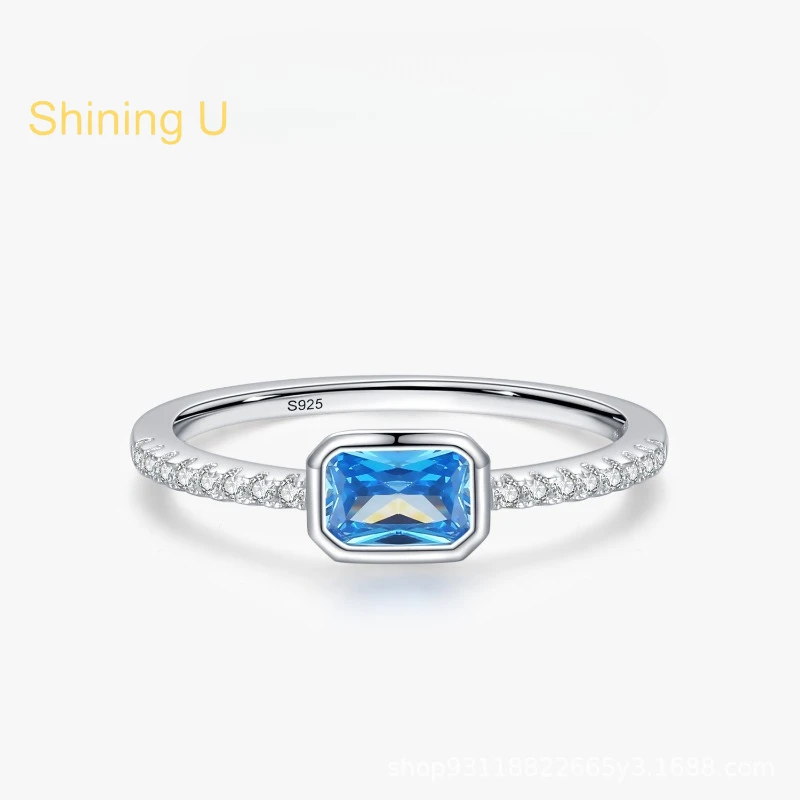 

Кольцо Shining U из стерлингового серебра 925 пробы с овальным прямоугольным синим высокоуглеродистым бриллиантом для женщин, изысканные ювелирные изделия, весна