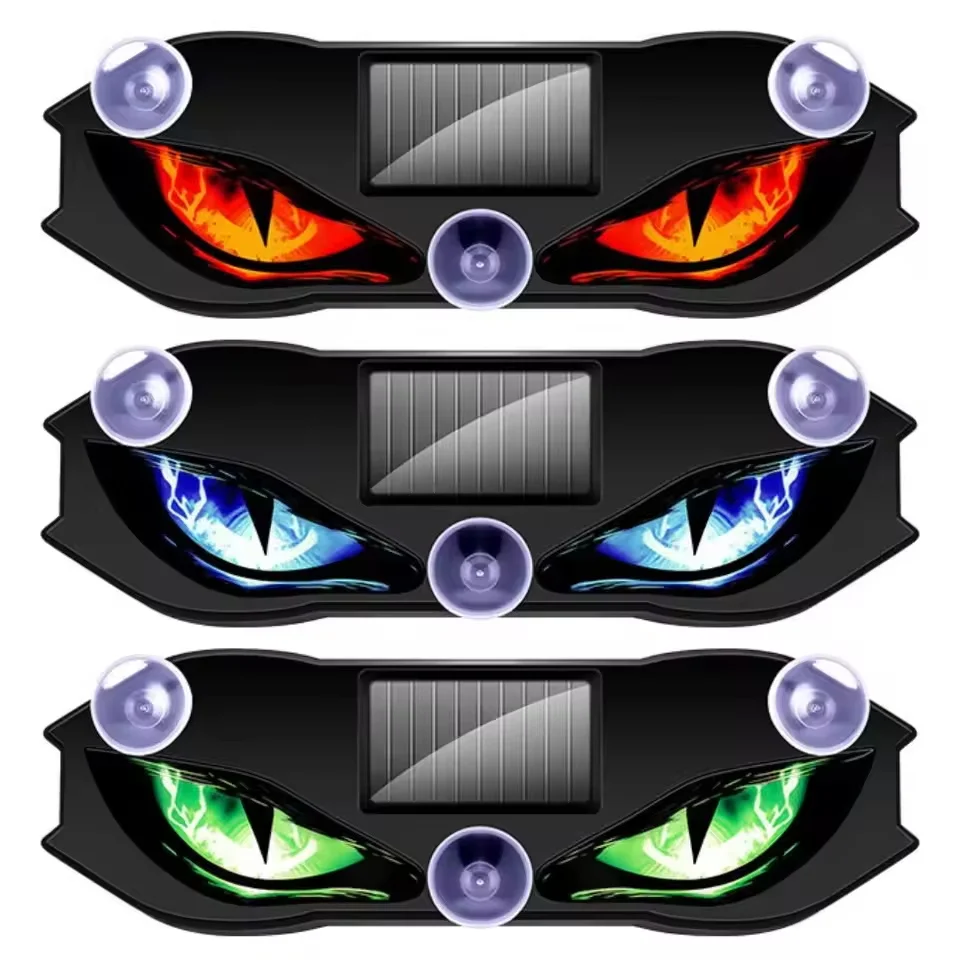 Solar Powered Car Neon Light Wireless Cool DEMON EYE Led Ambient Light Suction Cup USB Rechargeable Auto Window Atmosphere Lamp