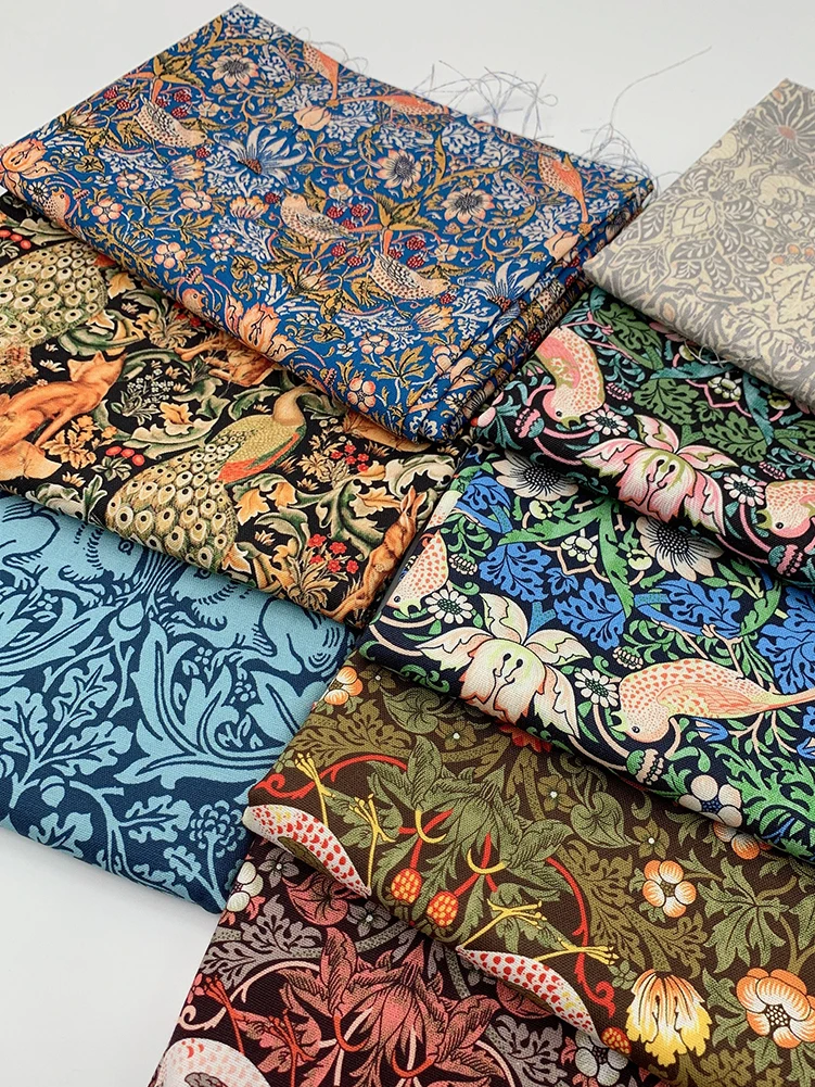 William Morris złodziej ptasia tkanina żółta zielona niebieski Patchwork DIY ręcznie robiona dla szycie ubrań przez pół metra