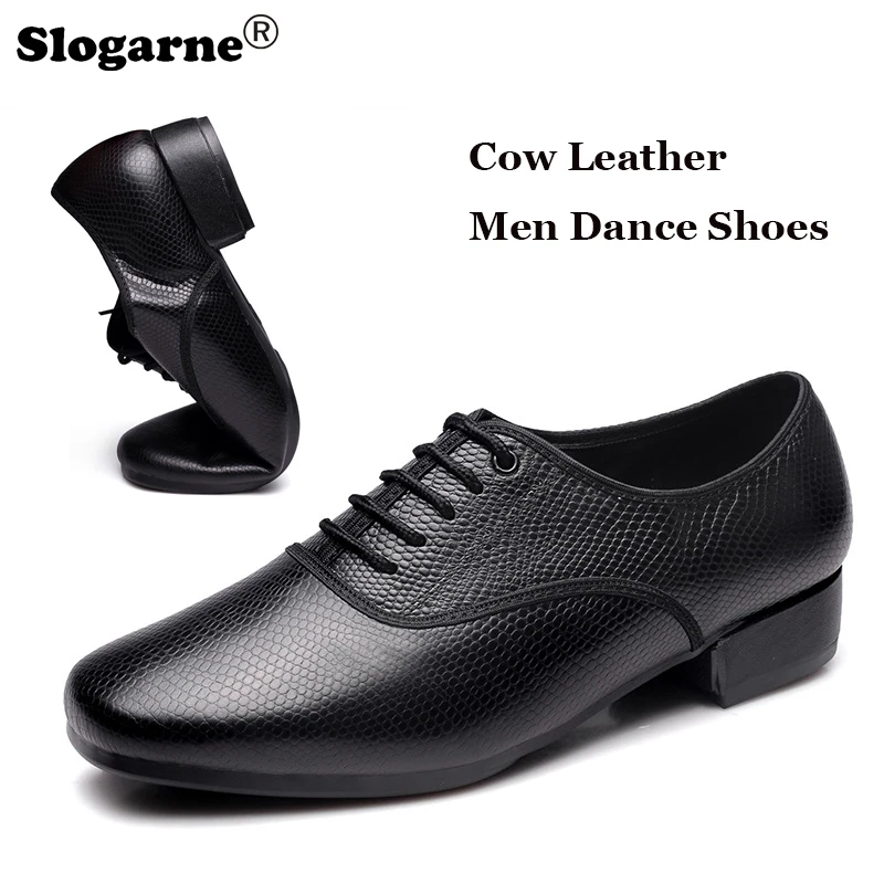 Men\'s New Leather Waltz Shoes Latin Tango Ballroom Dance Shoes Male 2.5cm Heels Soft Sole Modern Dance Shoes Stage Dancing Wear