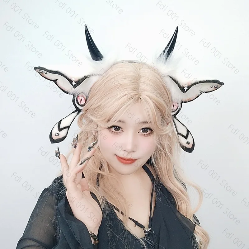 Halloween Demon Fantasy Creature Headwear Comic-Con Dress Up Simulation Beast Ears Plush Moth Headband Hair Accessories Ears